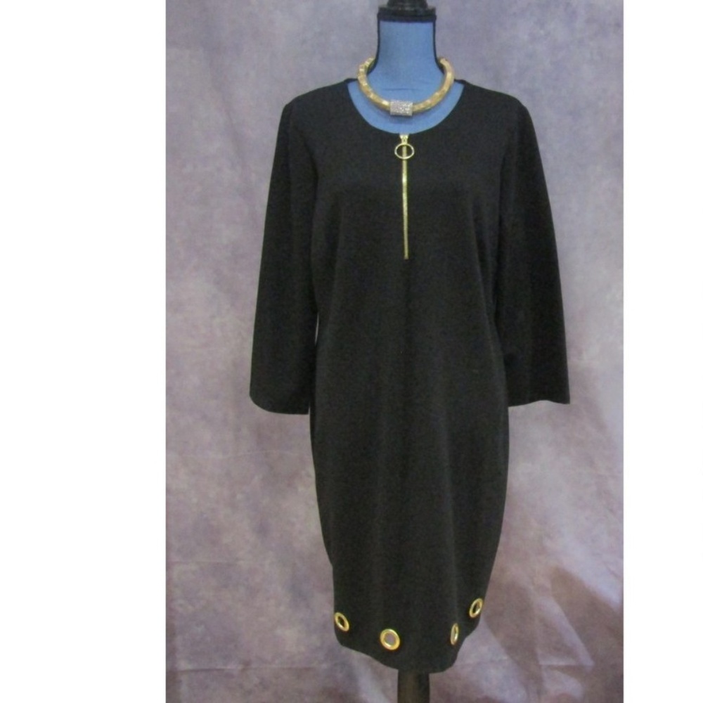 Dressbarn Black Exposed Zipper Shift Dress Size 14